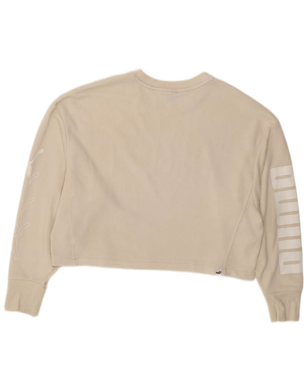 Puma Womens Oversized Crop Graphic Sweatshirt Pullover UK 16 Large Beige