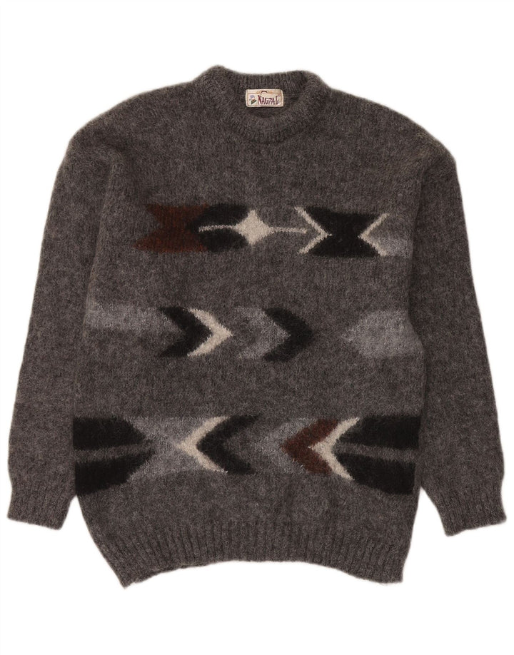 Nagpal Herren-Pullover mit Rundhalsausschnitt, mittelgrau, geometrisch