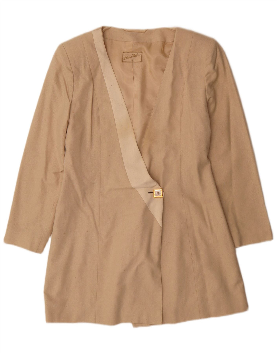 Vintage Damen Longline 1 Knopf Blazer Jacke UK 10 Kleine Beige Seide