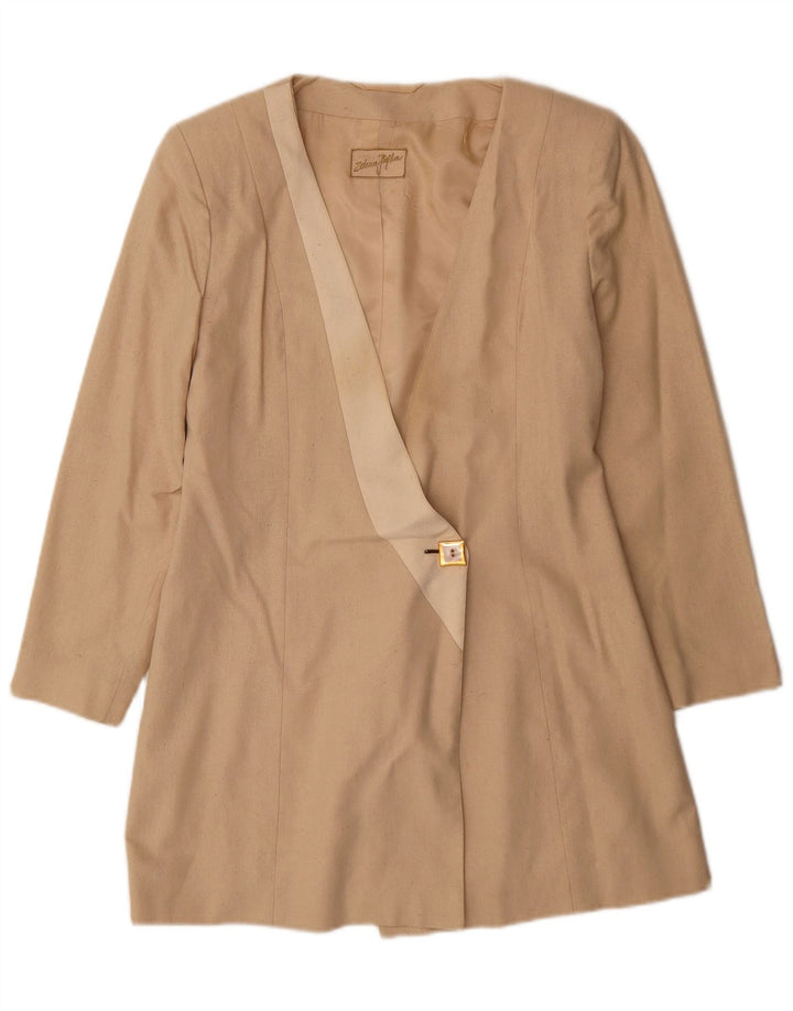 Vintage Damen Longline 1 Knopf Blazer Jacke UK 10 Kleine Beige Seide