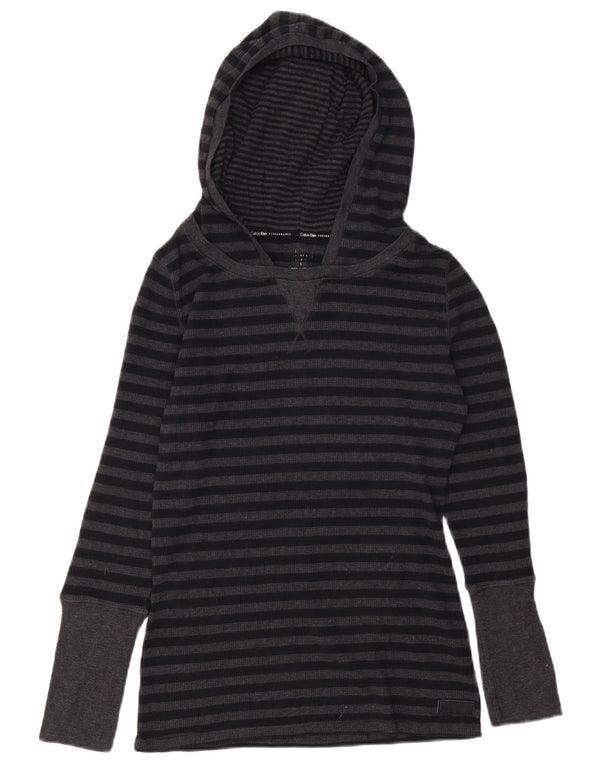 Calvin Klein Damen Kapuzenoberteil Langarm UK 12 Mittelgrau gestreift Baumwolle
