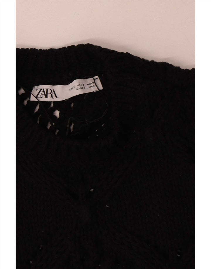 Zara Damen Crop Ärmelloses Strickblusenoberteil UK 10 Small Schwarz Polyester