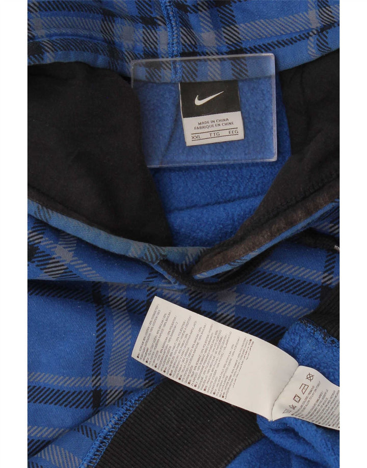 Nike Herren Kapuzenpullover 2XL blau kariert Baumwolle