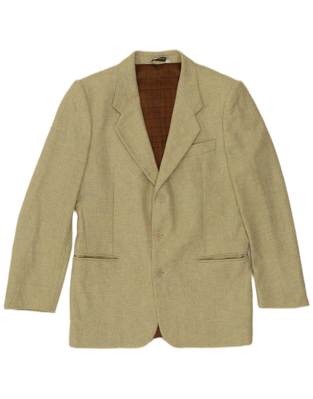 VINTAGE Herren 3-Knopf-Blazerjacke IT 46 Kleine grüne Wolle