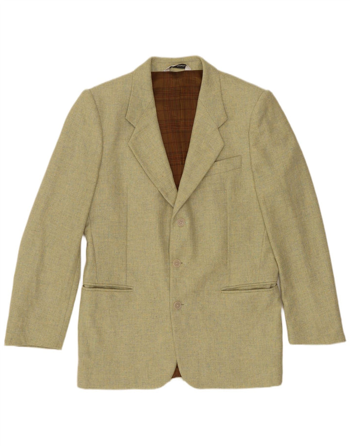 VINTAGE Herren 3-Knopf-Blazerjacke IT 46 Kleine grüne Wolle