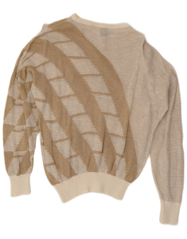 Vintage Damen Pullover mit U-Boot-Ausschnitt, Gr. 16, groß, beige, geometrisch