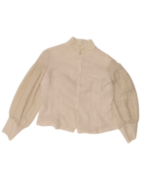 Vintage Damen Crop Shirt Bluse UK 14 Großes weißes Blumenmuster