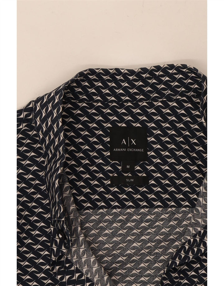 ARMANI EXCHANGE Mens Slim Short Sleeve Shirt Medium Navy Blue Geometric Vintage Armani Exchange and Second-Hand Armani Exchange from Messina Hembry 