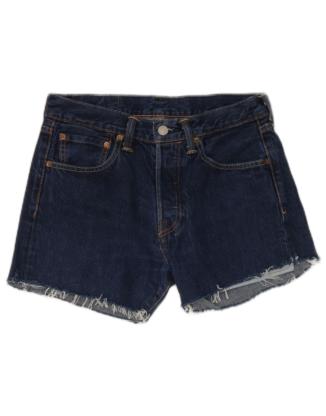 Levi's Damen 501 Distressed Denim Shorts W28 Mittelmarineblaue Baumwolle