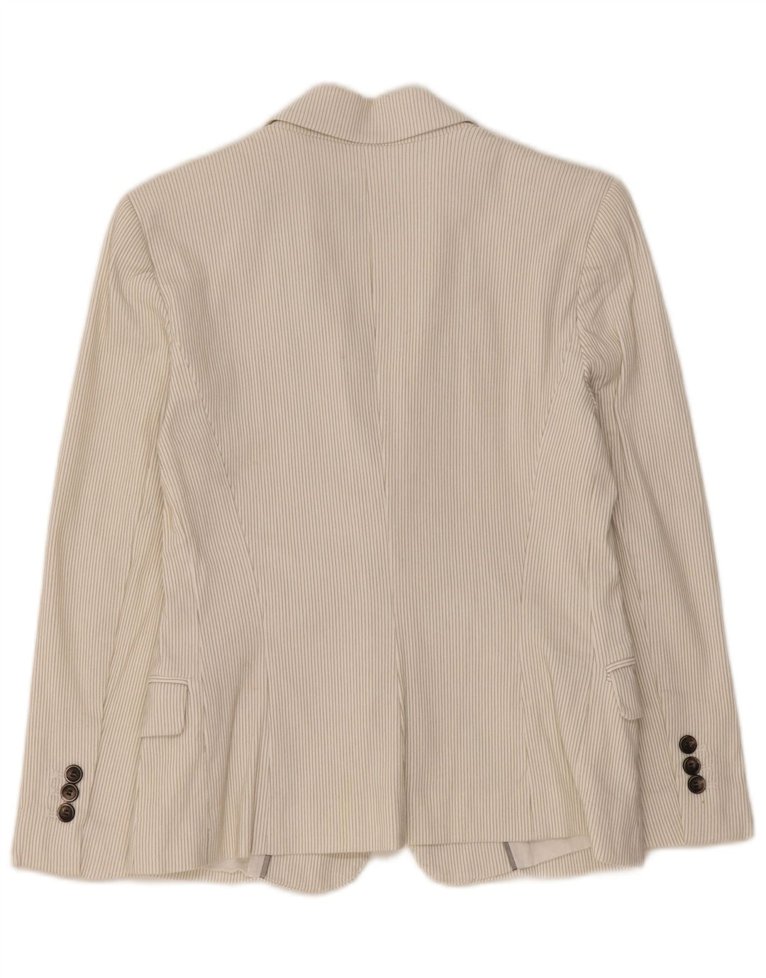 Zara Damen 1-Knopf-Blazerjacke, UK 14, große, cremefarbene Nadelstreifen-Baumwolle