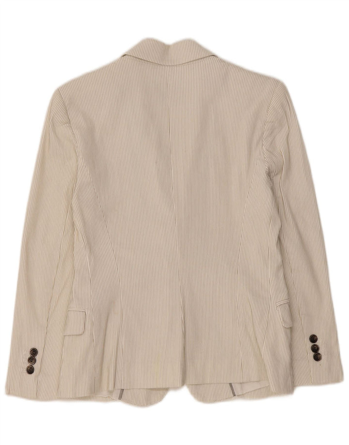 Zara Damen 1-Knopf-Blazerjacke, UK 14, große, cremefarbene Nadelstreifen-Baumwolle