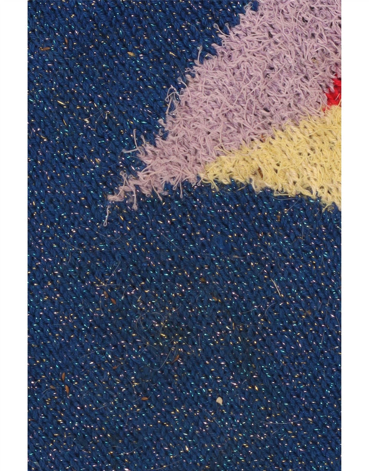 VINTAGE Rollkragenpullover für Damen, Gr. 14, groß, blau, Farbblock