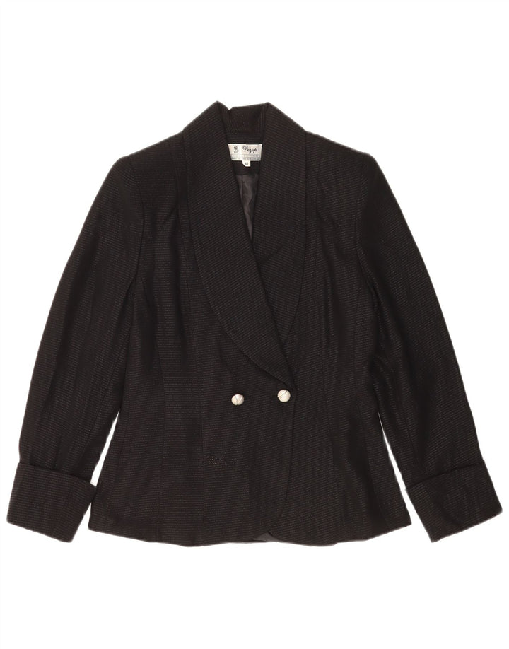 Vintage Damen Zweireihige Blazerjacke IT 42 Medium Schwarz gestreift