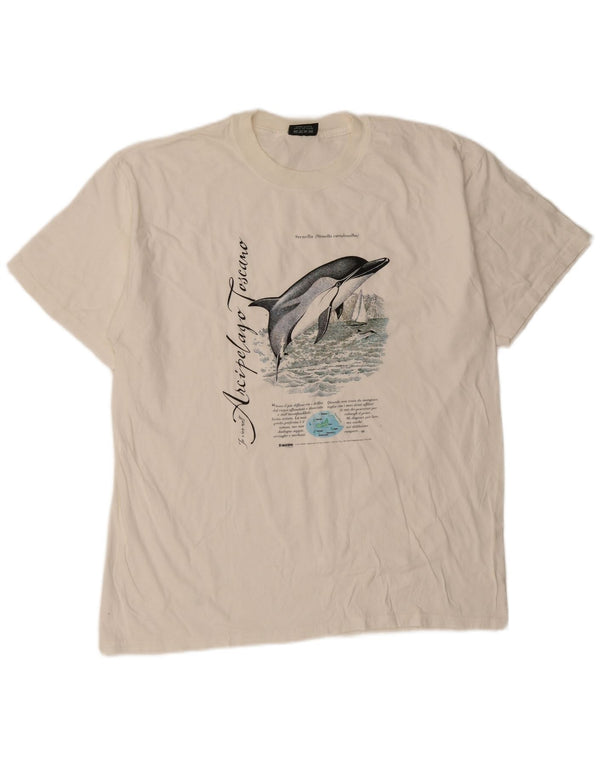 Vintage Herren Grafik T-Shirt Top XL Weiße Baumwolle