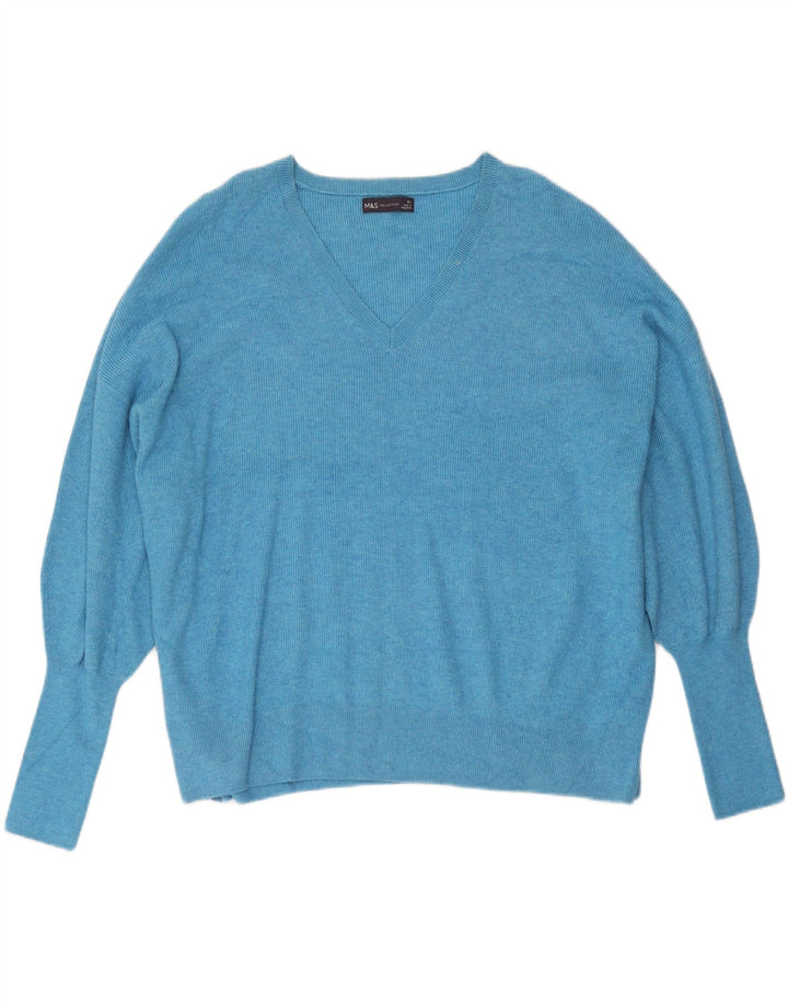 Marks & Spencer Damen-Pullover, übergroß, V-Ausschnitt, Gr. 18, XL, Blau