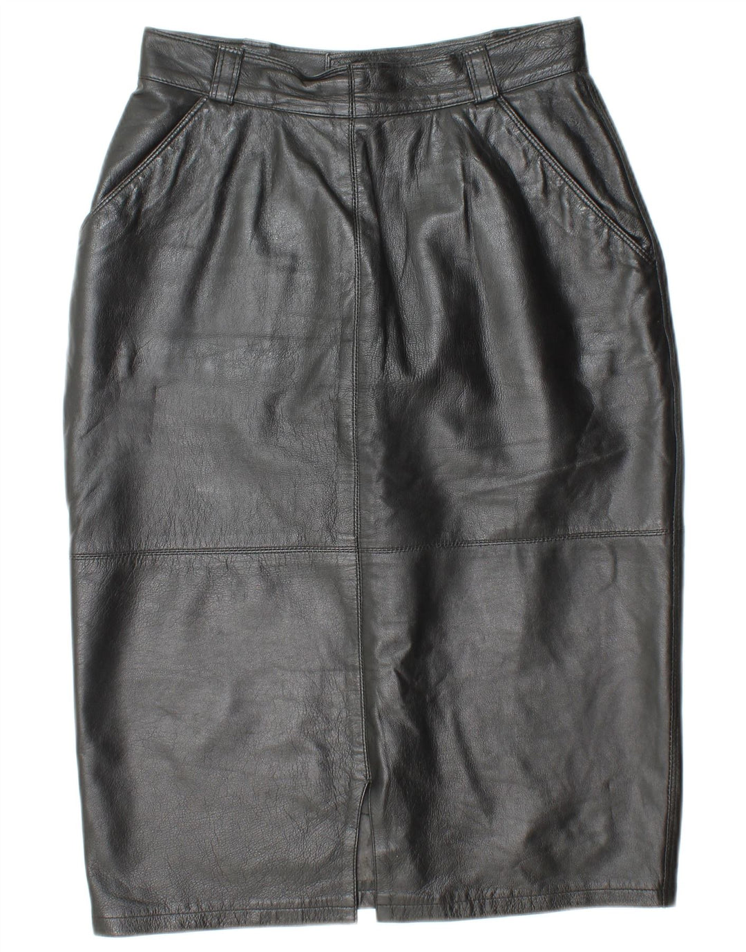 VINTAGE Damen Lederrock mit hoher Taille IT 44 Medium W26 Schwarzes Leder