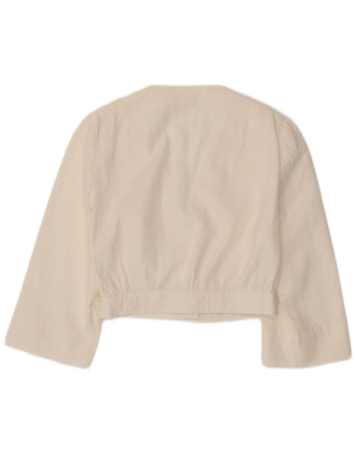 VINTAGE Womens Crop 1 Button Blazer Jacket UK 4 XS White