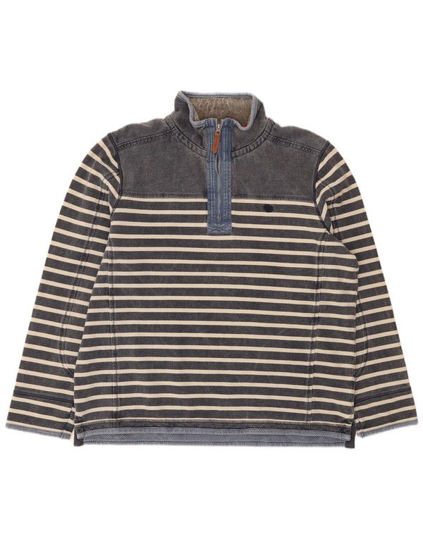 Fat Face Herren-Sweatshirt mit Reißverschluss am Hals, XL, marineblau, gestreift, Baumwolle