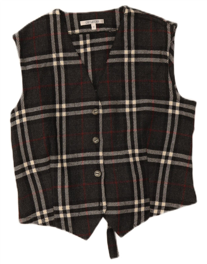 Vintage Damen Weste IT 42 Mittelgrau karierte Wolle