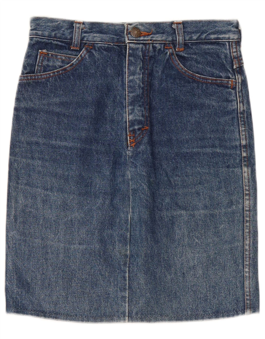 VINTAGE Jeansrock mit hohem Bund für Mädchen, 15–16 Jahre, W24, blaue Baumwolle