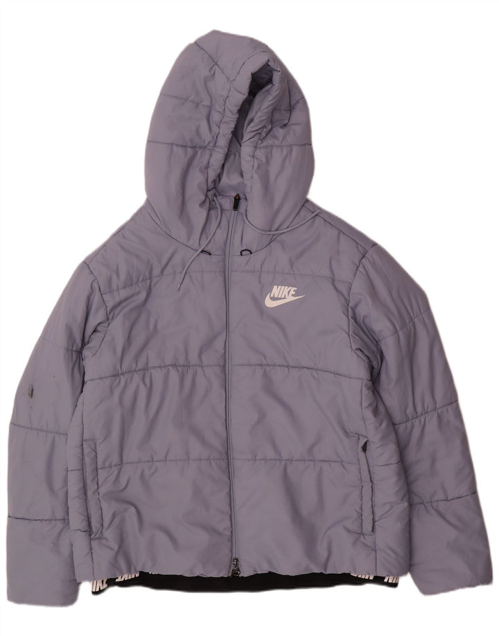 NIKE Womens Graphic Hooded Wattierte Jacke UK 18 XL Blau Polyester