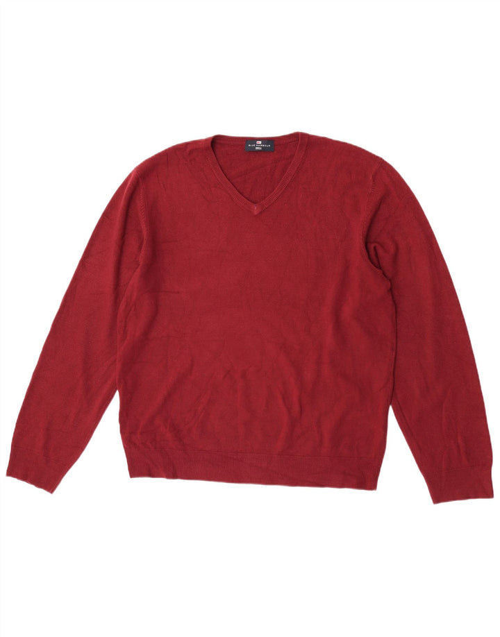 Marks & Spencer Herren-Pullover mit V-Ausschnitt, großes rotes Acryl