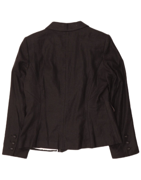 Marks & Spencer Damen-Blazer mit 3 Knöpfen, UK 14, Mittelschwarz, Leinen