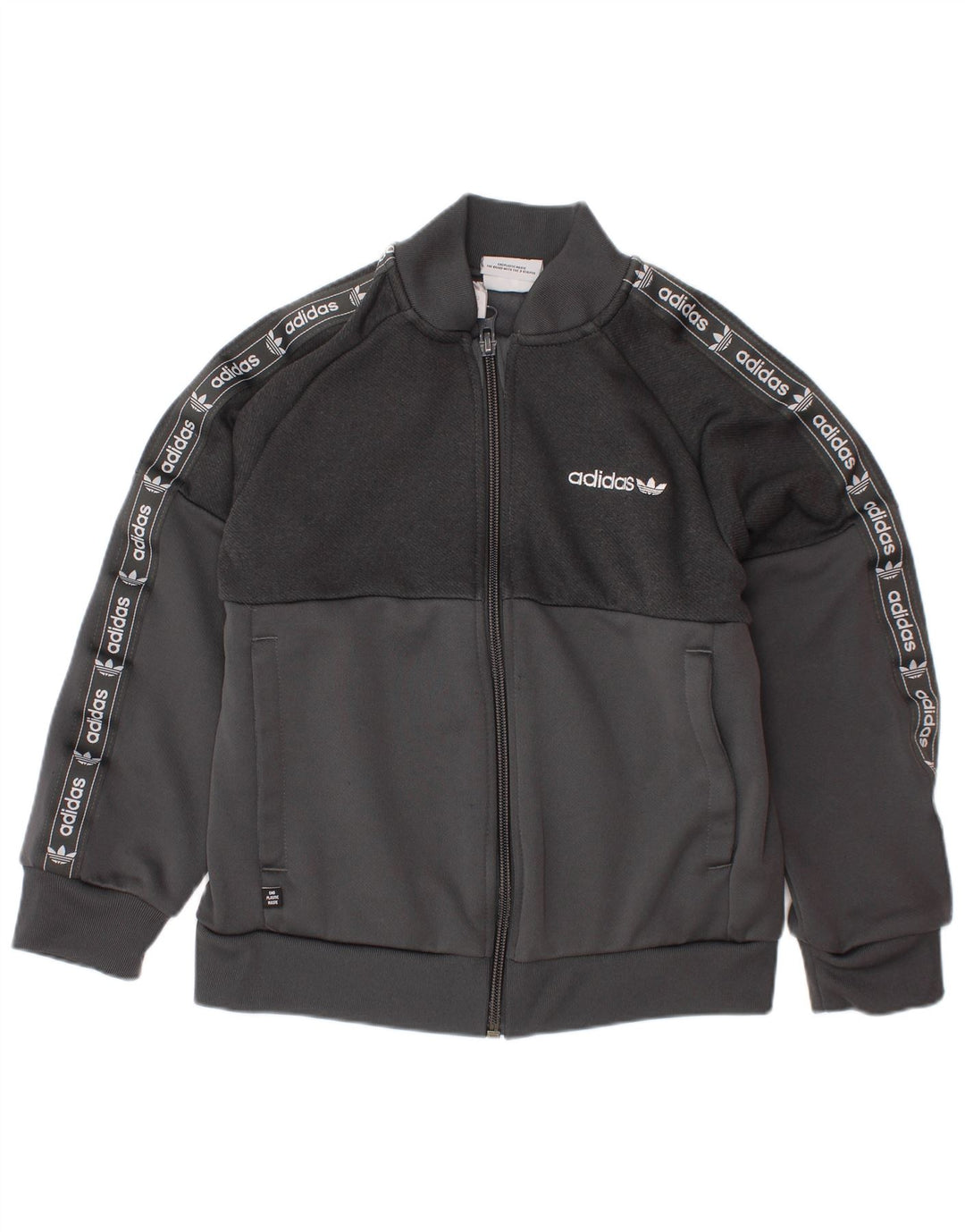 ADIDAS Jungen-Trainingsanzug mit grafischem Oberteil, 6–7 Jahre, graues Polyester