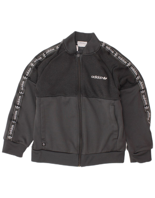 ADIDAS Jungen-Trainingsanzug mit grafischem Oberteil, 6–7 Jahre, graues Polyester