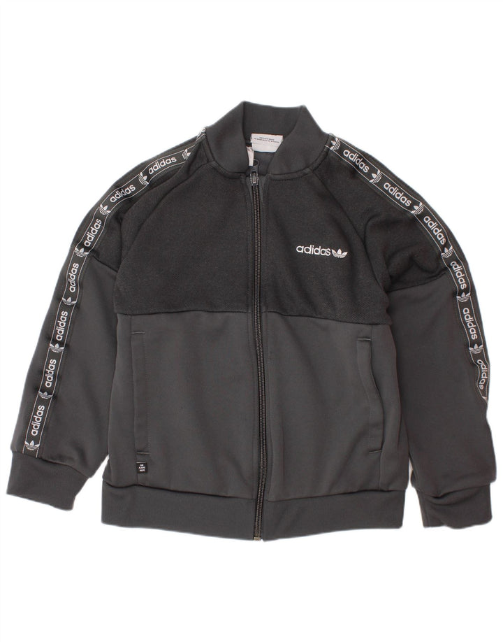 ADIDAS Jungen-Trainingsanzug mit grafischem Oberteil, 6–7 Jahre, graues Polyester