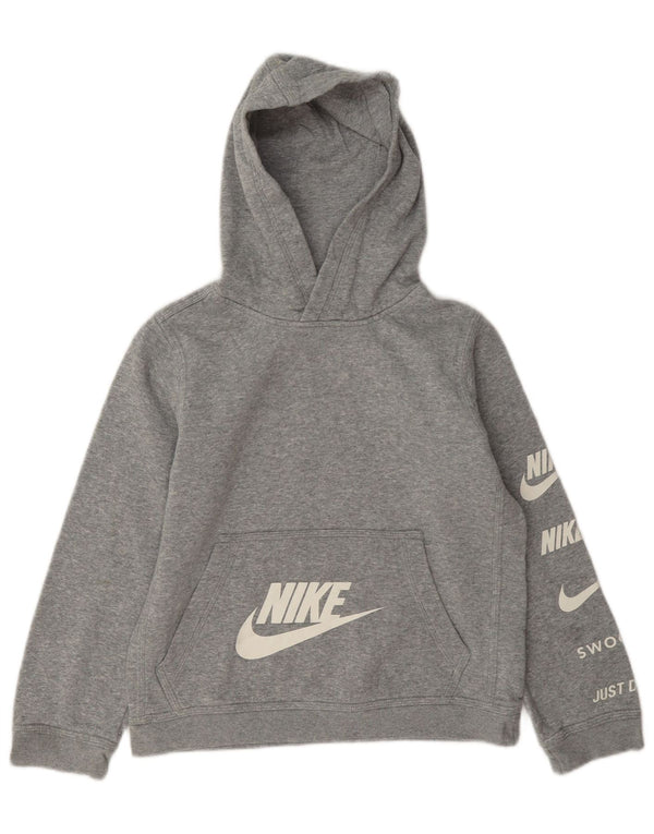 Nike Mädchen-Kapuzenpullover mit Swoosh-Grafik, 10–11 Jahre, mittelgrau meliert