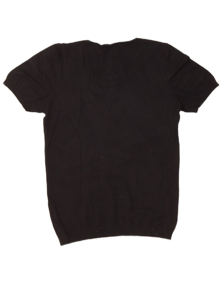 ZARA Herren Kurzarm-Pullover mit U-Boot-Ausschnitt Mittelschwarz