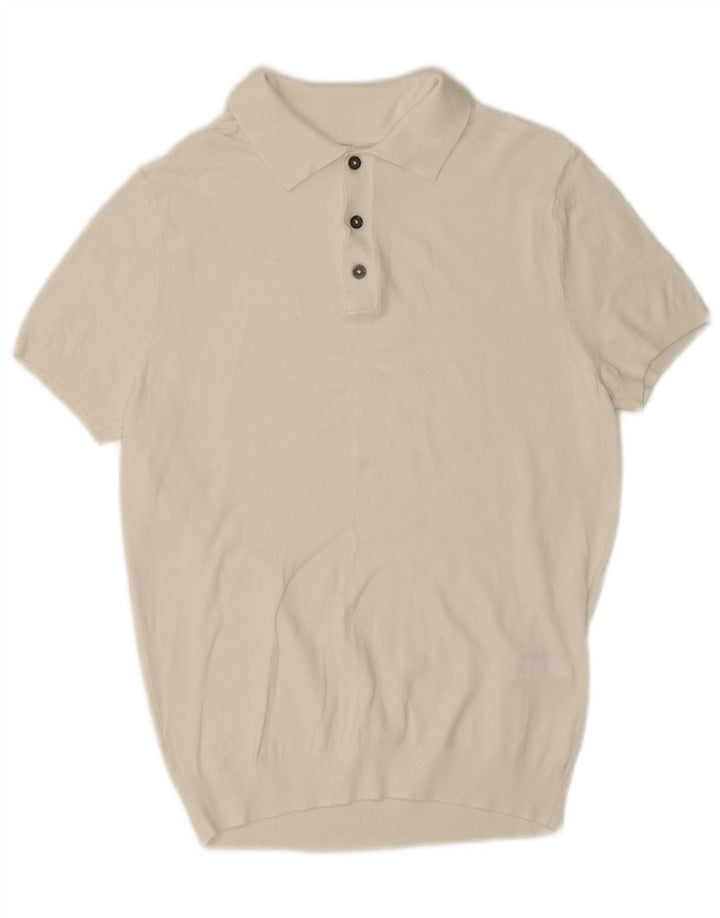 Zara Herren Kurzarm-Polo-Pullover aus mittelweißer Viskose