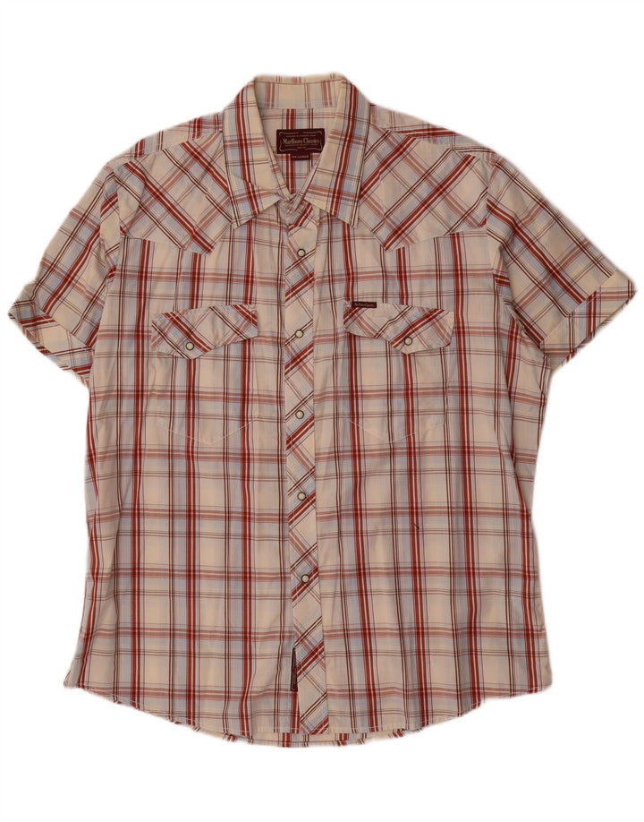 Marlboro Classics Herren-Kurzarmhemd 2XL aus weiß karierter Baumwolle