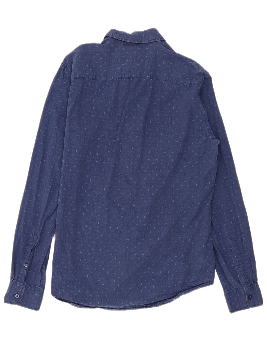 BENETTON Herren-Hemd, groß, marineblau gepunktete Baumwolle