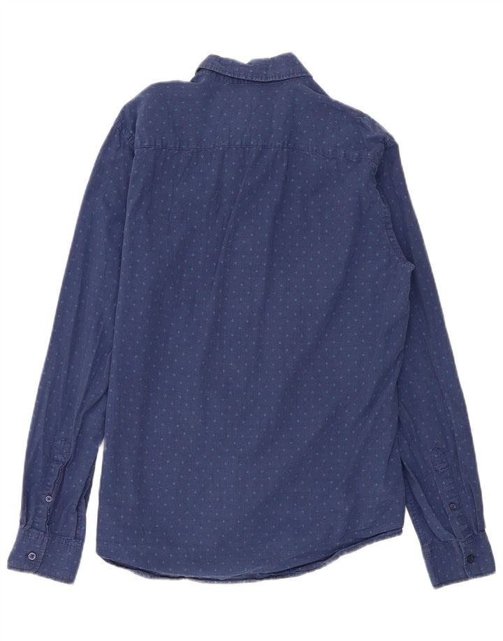 BENETTON Herren-Hemd, groß, marineblau gepunktete Baumwolle