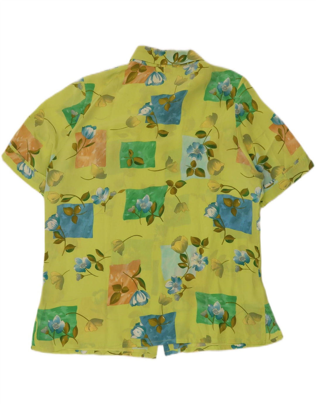 CHERIE Damen durchsichtige Kurzarm-Hemdbluse IT 48 XL Grün geblümt