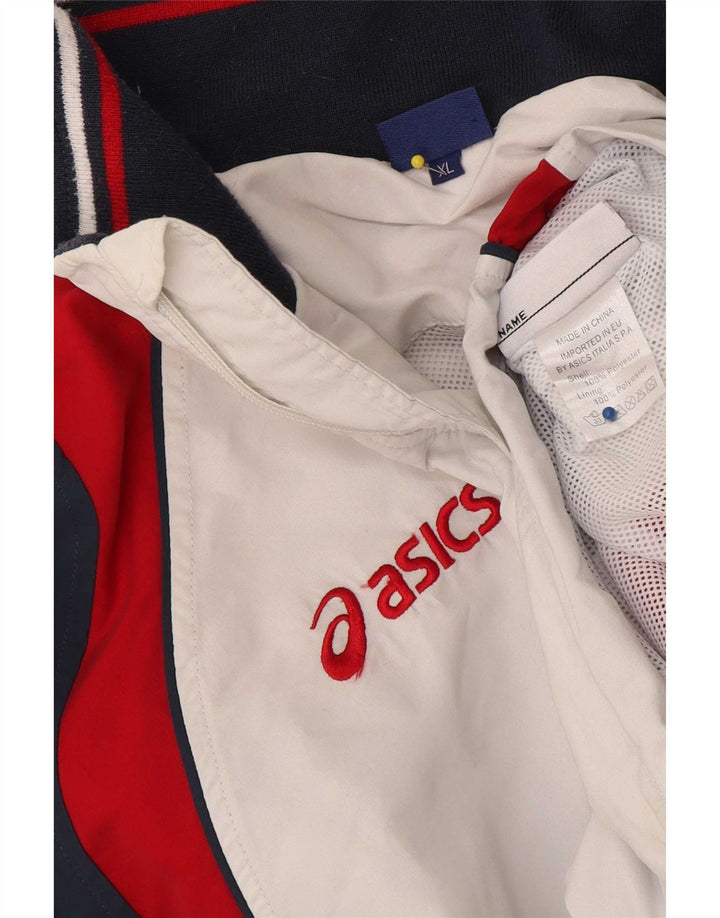 Asics Herren-Trainingsanzug mit grafischem Oberteil, XL, weißes Farbblock-Polyester