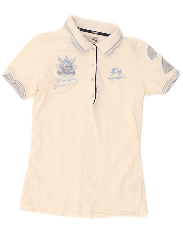 La Martina Damen-Poloshirt mit Grafik, US 1 XS, Weiß, Farbblock