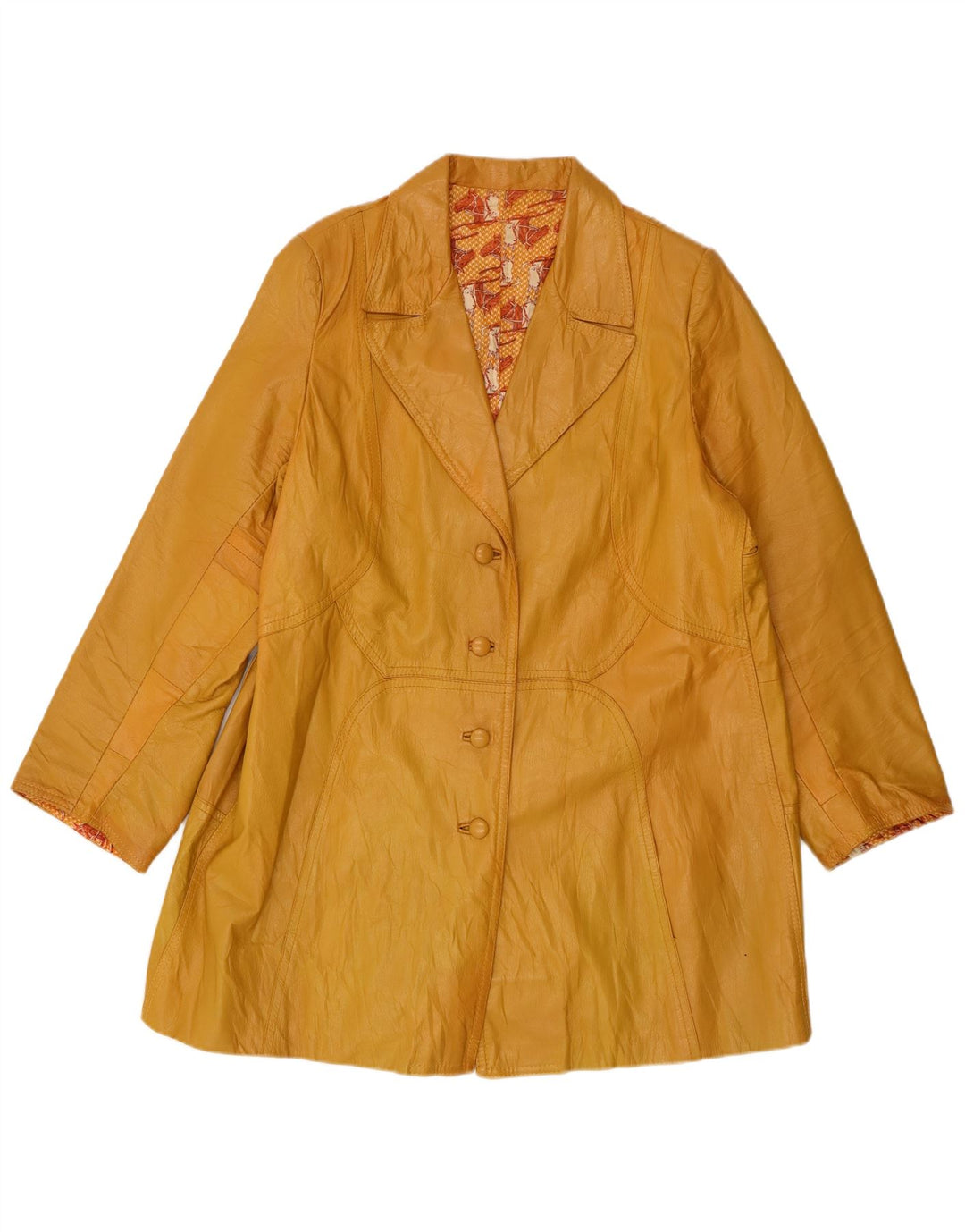 Vintage Damen Ledermantel UK 14 Groß Gelb