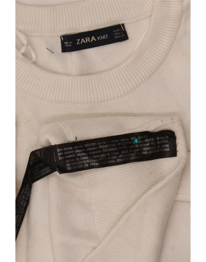 Zara Damen-Pullover, bauchfrei, Rüschen vorne, Rundhalsausschnitt, Größe 44, Weiß