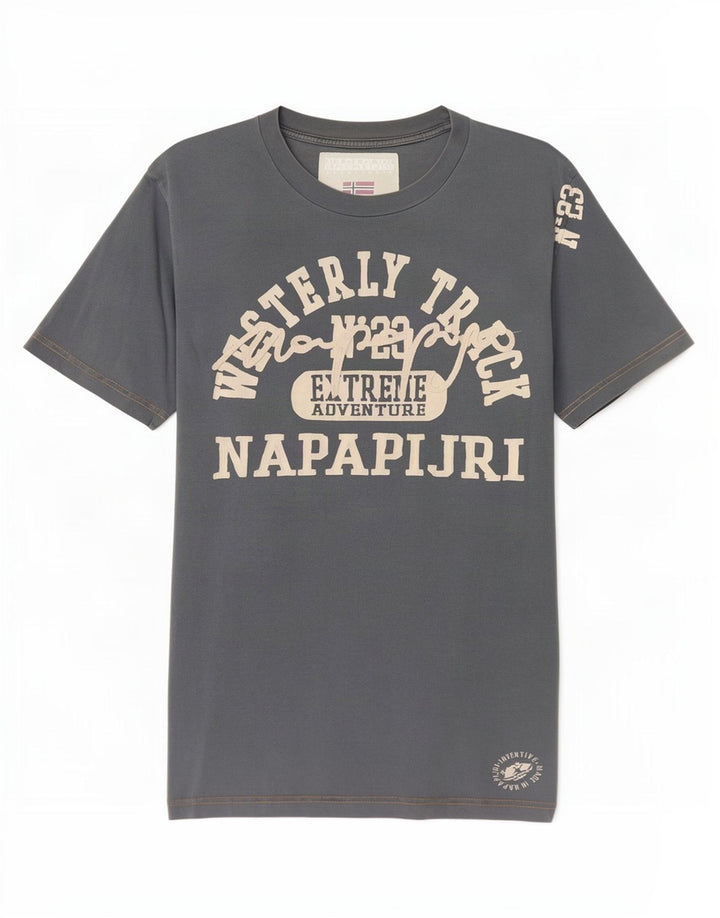 Napapijri Herren-T-Shirt mit Grafik, Größe L, aus grauer Baumwolle