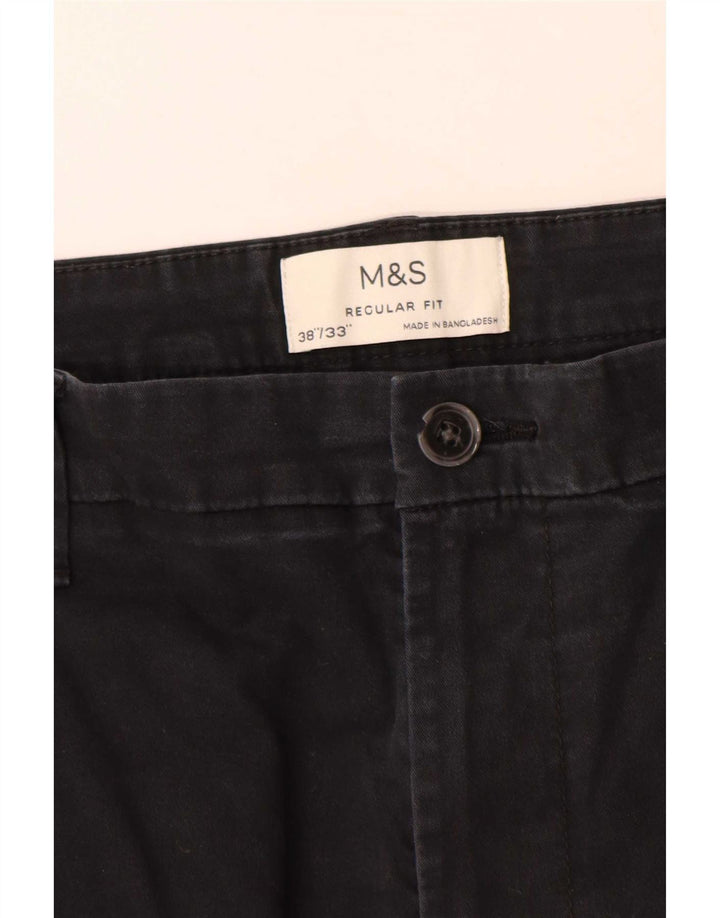 Marks & Spencer Herren-Chinohose mit normaler Passform, W38 L33, schwarze Baumwolle