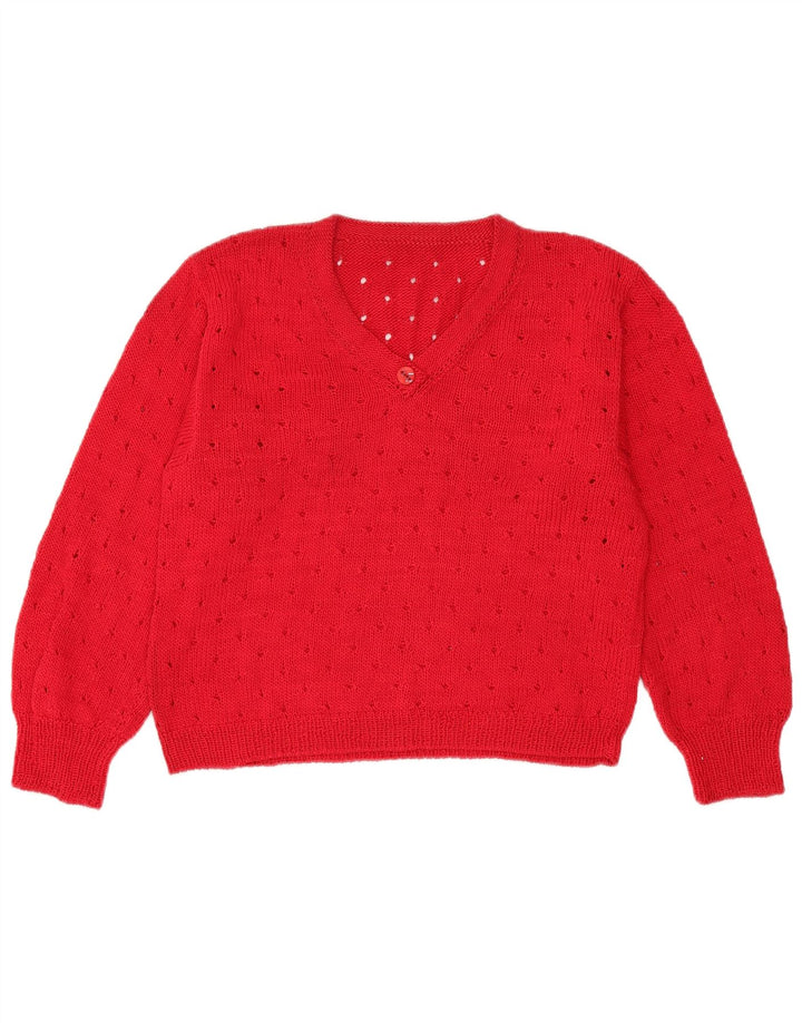 Vintage Damen Crop V-Ausschnitt Pullover Pullover UK 12 Mittelrot
