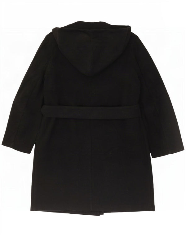 Zara Damen Kapuzen-Zweireihermantel UK 18 XL Schwarz Polyester