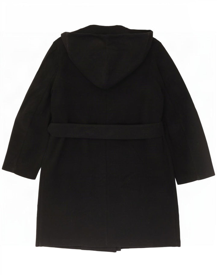 Zara Damen Kapuzen-Zweireihermantel UK 18 XL Schwarz Polyester