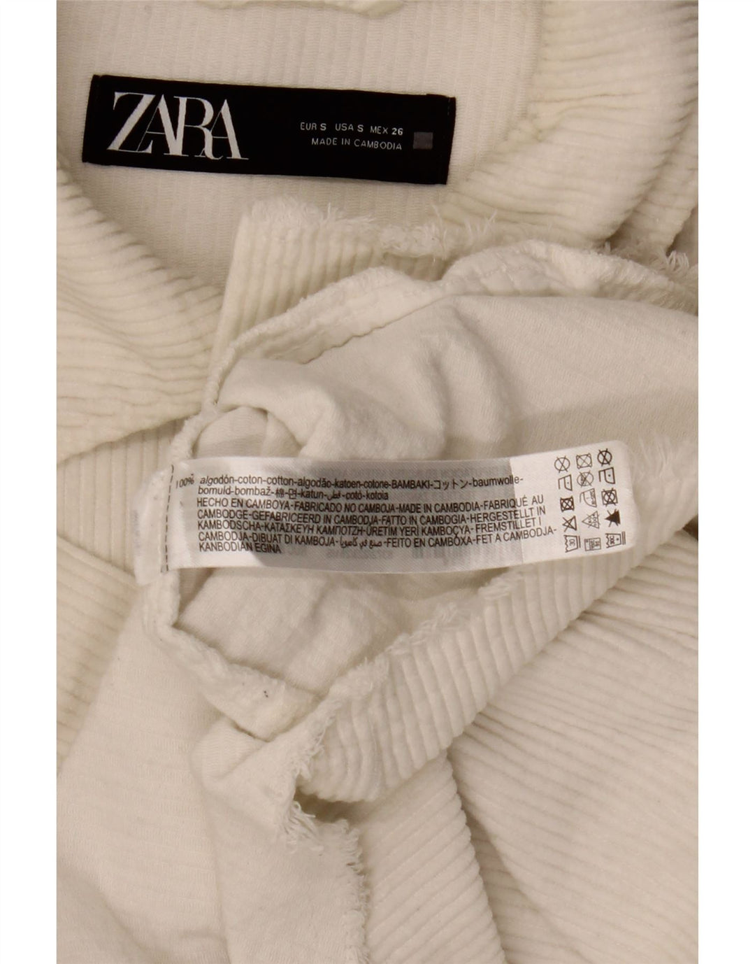 Zara Damen Übergroße Cordjacke UK 10 Small Weiße Baumwolle