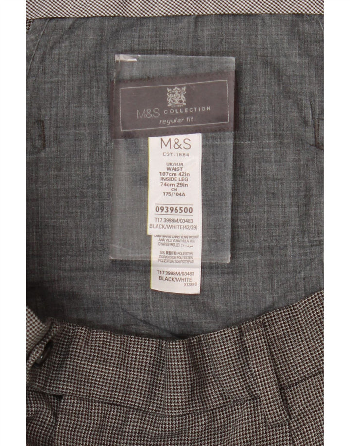 Marks & Spencer Herren-Anzughose in normaler Passform, W42, L29, Schwarz mit Hahnentrittmuster