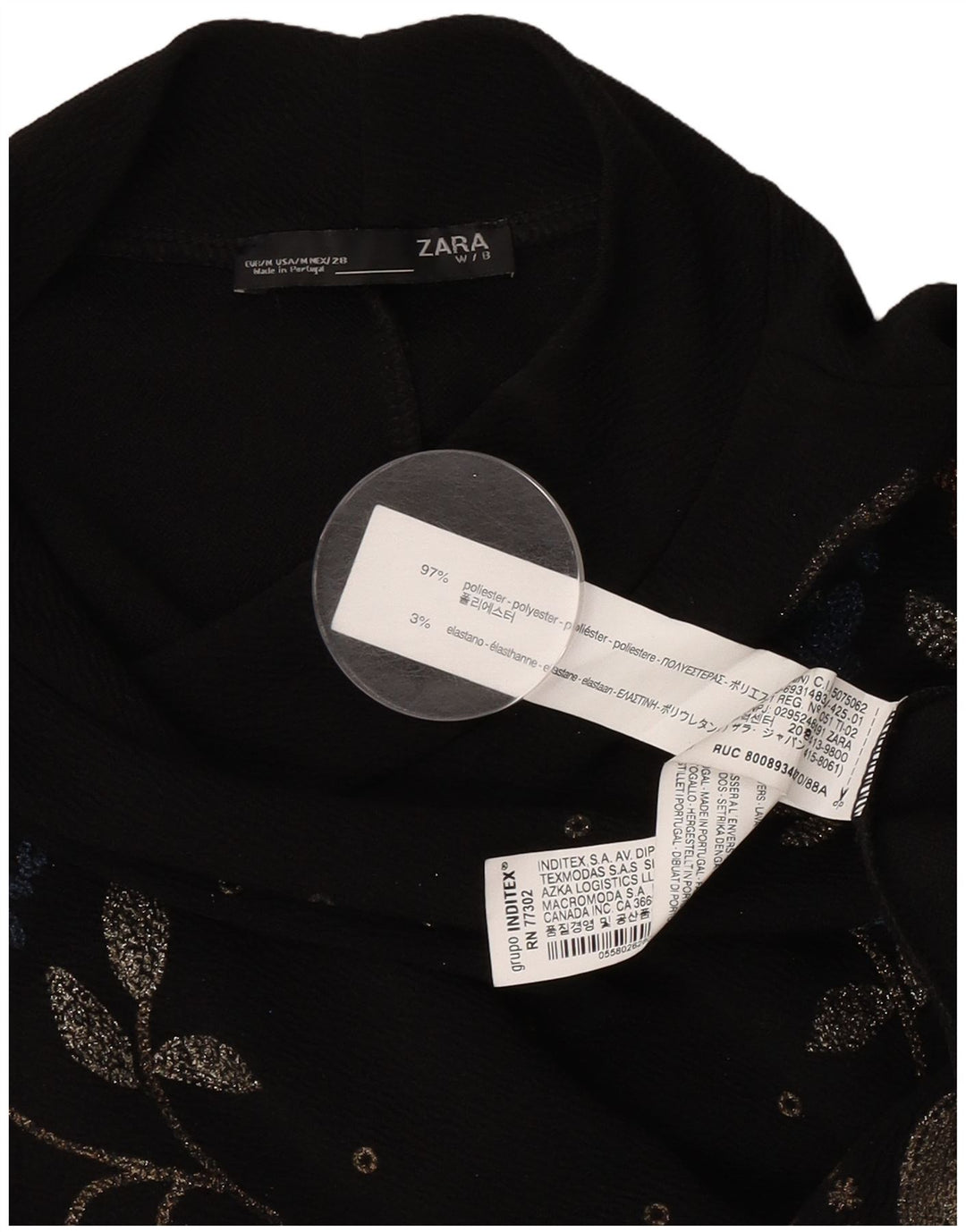 Zara Damen Langarm-Etuikleid UK 14 Mittelschwarzes Blumenmuster aus Polyester