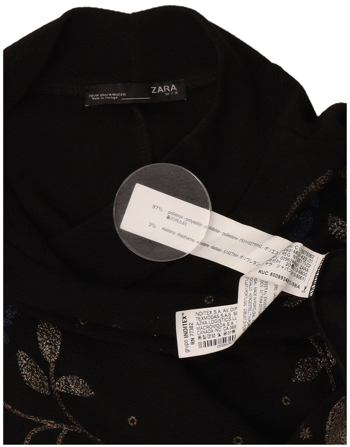 Zara Damen Langarm-Etuikleid UK 14 Mittelschwarzes Blumenmuster aus Polyester